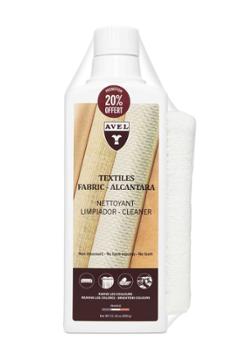 Nettoyant Spécial Textiles 500 ml avec 20% offert et gant en coton, idéal pour détacher et rénover le linge.