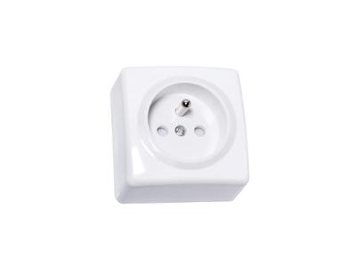 Prise de courant en saillie avec terre apparente blanche pour installation électrique