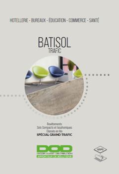 Collection de revêtements de sol Batisol Trafic 2026 pour usage intensif, avec échantillons de couleurs et textures.
