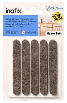 Lot de 5 feutres ronds adhésifs en laine marron pour pieds de chaises et protection des sols.