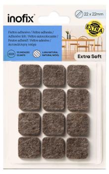 Patin feutre adhésif en laine marron carré 22x22mm, lot de 12, pour protection des sols et meubles