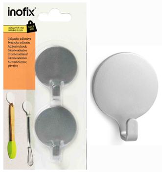 Lot de 2 crochets adhésifs ronds chromé mat pour cuisine, fixation sans perçage.