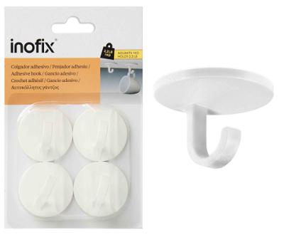Lot de 4 crochets de plafond adhésifs en plastique blanc pour un accrochage sans perçage.