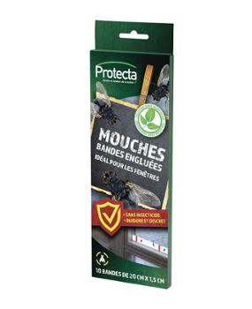 Bandes engluées transparentes pour fenêtre, étui de 10 bandes de 1.5 x 20 cm, idéales pour capturer mouches et autres insectes volants.