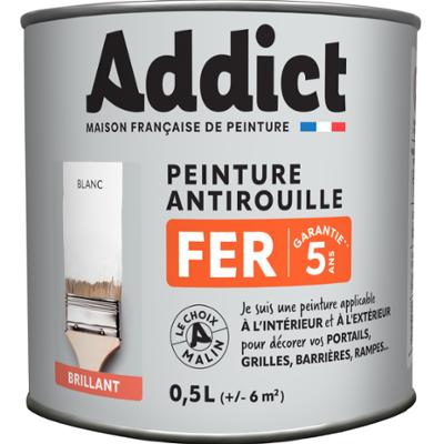 Pot de peinture antirouille brillante pour fer et métaux extérieurs, protection longue durée 0.5L
