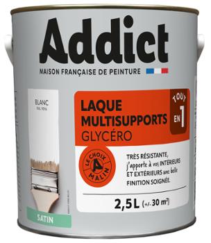 Laque Multisupports Glycéro Satin 2.5L pour peinture intérieure, avec finition élégante et résistante