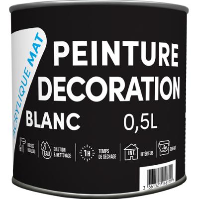 Pot de peinture décoration acrylique blanc mat 0.5L pour intérieurs, séchage rapide