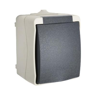 Prise électrique murale grise avec terre et sécurité enfant, semi-étanche IP54