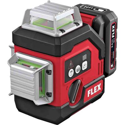 Laser croix 360° ALC 3/360-G /R 12 SET professionnel avec lignes laser vertes et rouges, livré en kit pour un alignement et un traçage précis sur chantier.