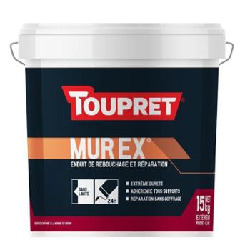 Enduit de rebouchage et réparation en poudre Mur Ex pour murs extérieurs, seau de 15 kg, idéal pour combler fissures et trous.