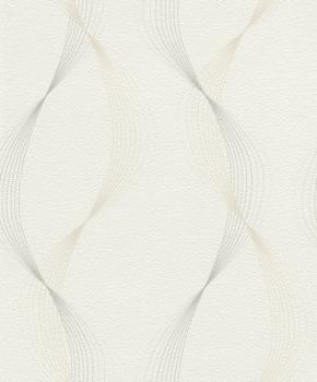 Papier peint vinyle motif courbes blanc et argent