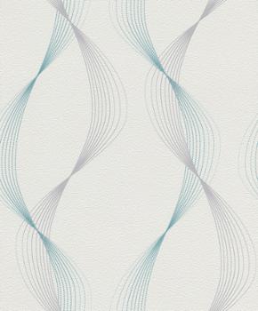 Papier Peint Vinyle Motif Courbes Blanc Turquoise