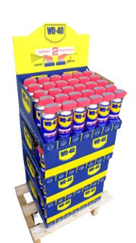 Box de 120 sprays multi-fonctions WD40 400 ml avec buse double position, dégrippant et lubrifiant pour usage professionnel.