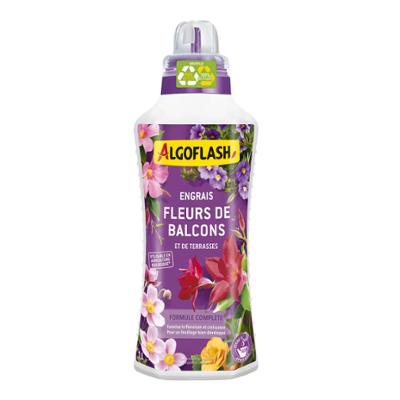 Engrais liquide UAB 1L pour fleurs de balcons et terrasses, favorisant une floraison abondante et saine.