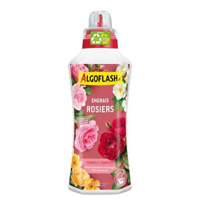 Flacon d'engrais liquide UAB 1L pour rosiers, favorisant une croissance et floraison abondantes