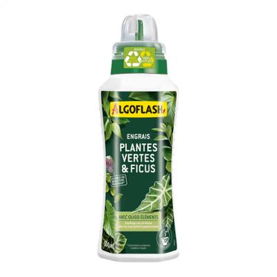 Engrais liquide UAB 500 ml pour plantes vertes et ficus, en bouteille, favorise une croissance saine.