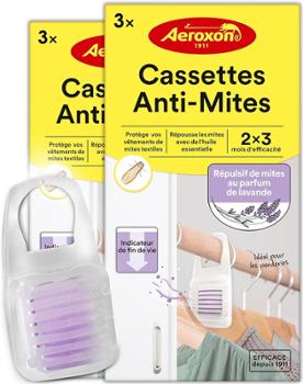 Anti-Mites Textile à la Lavande, lot de 6 cassettes pour une protection efficace des vêtements et du linge dans les armoires.