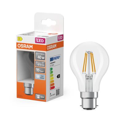 Ampoule LED standard à filament Osram B22d transparente blanc froid équivalent 40W avec emballage.