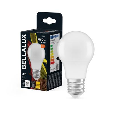 Ampoule LED standard Bellalux E27 blanc chaud équivalent 40W avec emballage.