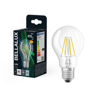 Ampoule LED standard à filament Bellalux E27 transparente blanc froid équivalent 40W avec emballage.
