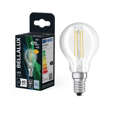 Ampoule LED sphérique à filament Bellalux E14 transparente blanc froid équivalent 40W avec emballage.
