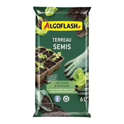 Sac de 6 litres de terreau semis Algoflash pour bouturage et repiquage, utilisable en agriculture biologique.