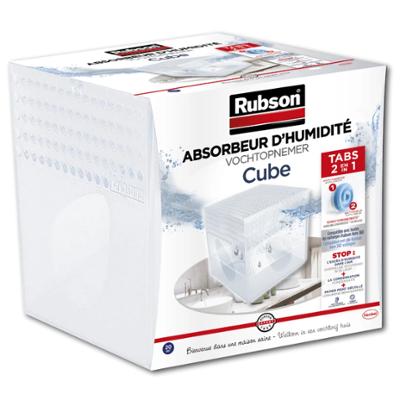 Absorbeur d'humidité Rubson Aero 360° Cube pour pièces de 20m² blanc et bleu.