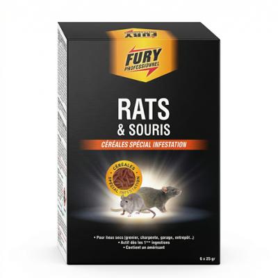 Produit raticide et souricide Fury Professionnel sous forme de céréales pour l'élimination des rats et souris