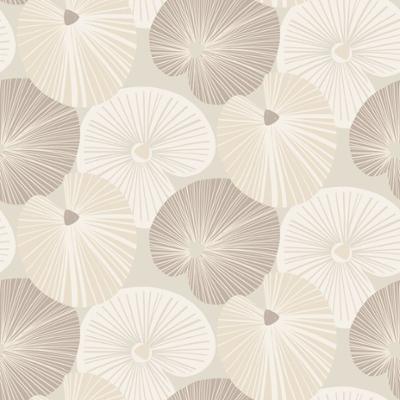 Toile cirée Déco imprimée avec motif floral abstrait dans des tons beige et taupe, au style naturel et contemporain, dimensions 140 cm x 20 m, imperméable et facile d'entretien.