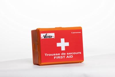 Trousse de 1er Secours professionnelle pour 5 personnes, rouge avec croix blanche