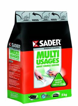 Enduit multi-usages en poudre, formule enrichie, sac de 1 kg pour rebouchage et lissage intérieur.